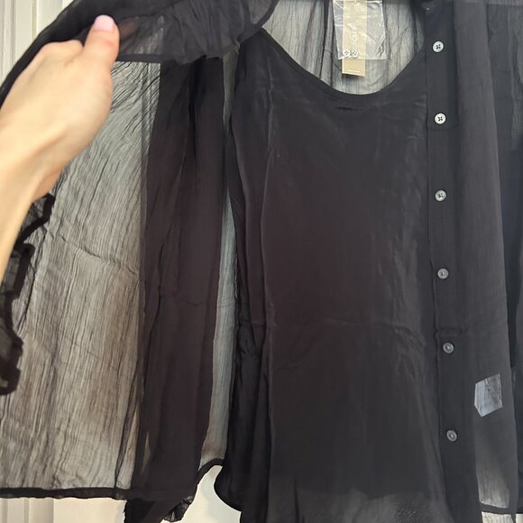 J. Crew Black Ruffle button-up shirt in crinkle chiffon - Size 0 - NWT - Picture 10 of 13